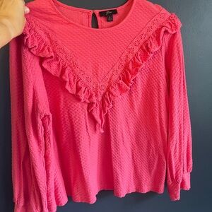 J. Crew Vibrant Pink Lace Ruffle Blouse